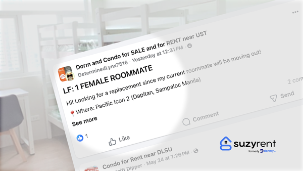 Looking For Roommates Suzy Rent with Dorm Background