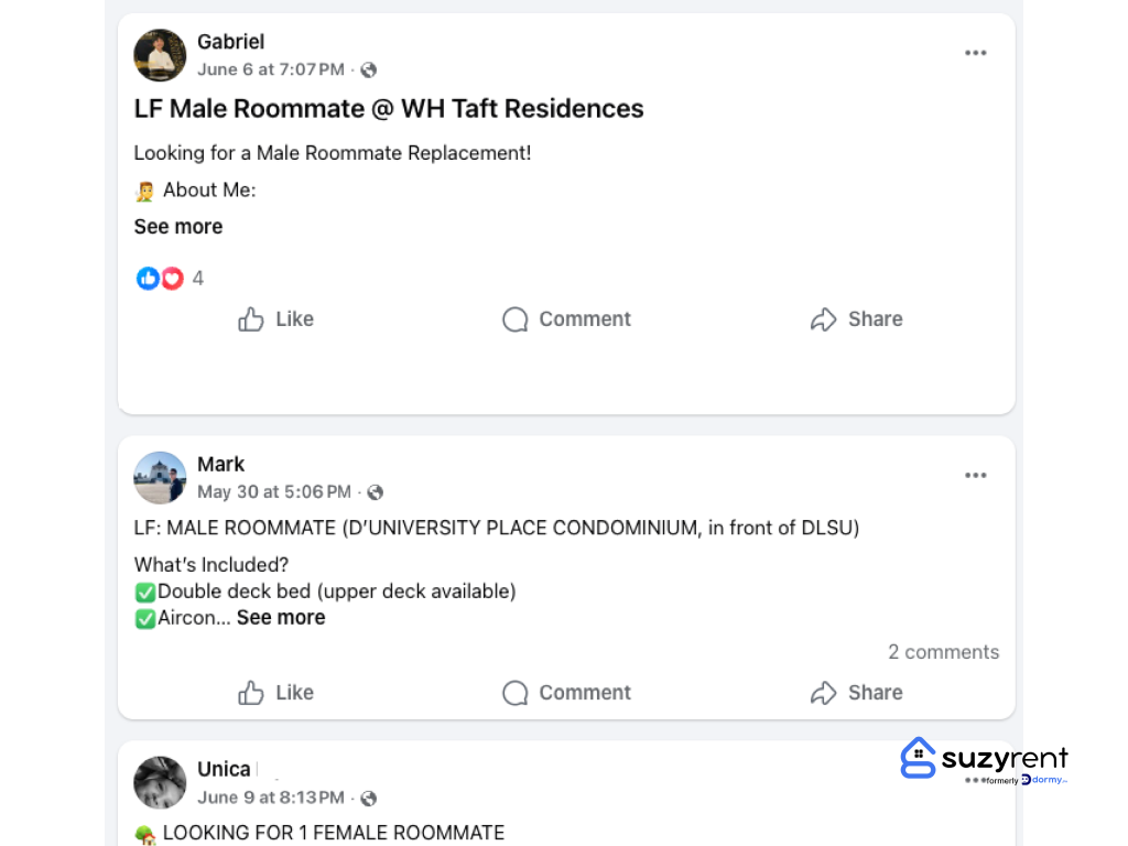 Looking for Roommates on Facebook